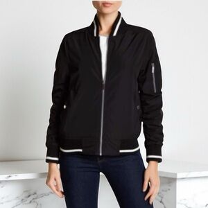 French Connection Ruched Sleeve Bomber Jacket in Black Size Medium